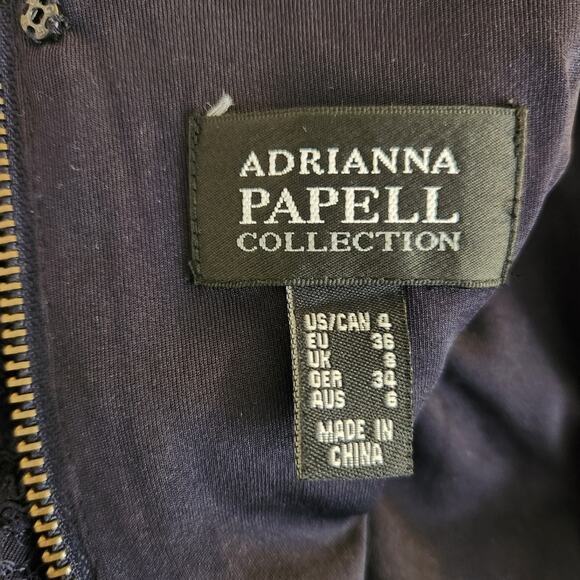 ADRIANNA PAPELL Navy Blue Floral Lace 3/4 Sleeve Evening Gown Maxi Dress Size 4 - Picture 12 of 13